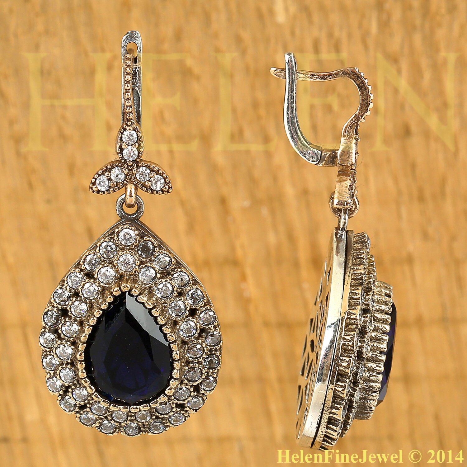 Hurrem Design Turkish Handmade Jewelry Drop Shape Sapphire - Etsy