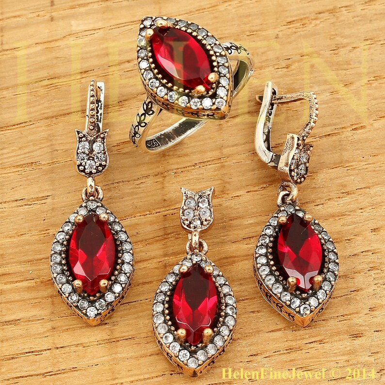 Turkish Handmade Jewelry Hurrem Design Marquise Cut Ruby & - Etsy
