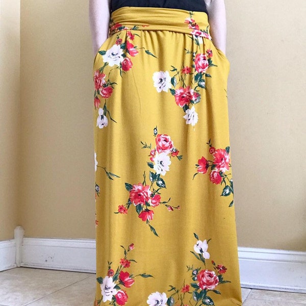 Fold Over Maxi Skirt with Pockets