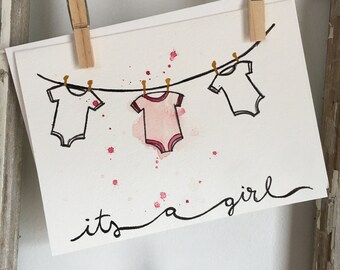 Handmade baby shower card, baby shower card, watercolor card, baby shower watercolor card