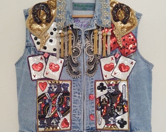 Vintage draagbare kunst - Casino, High Roller denim vest