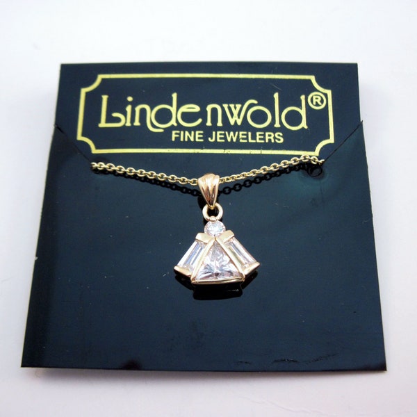 Vintage Lindenwold GEP Cubic Zirconia Trapezoid Necklace with Chain - NWT