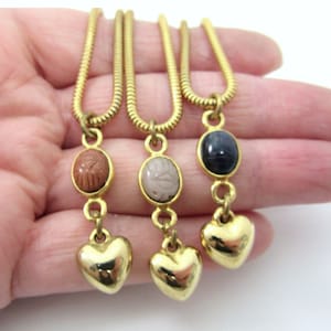 NEW! Vintage Belle Designs Egyptian Revival Genuine Scarab Gemstone Pendant with Puffed Heart Dangle