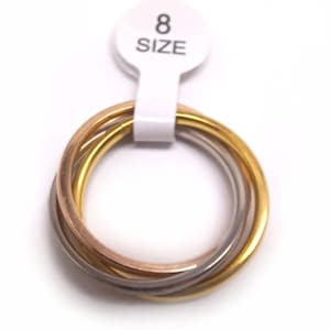 Bague à bille roulante en acier à 3 anneaux entrelacés vintage - avec placage en or rose et en or jaune