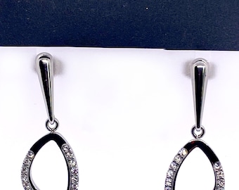 Vintage STEELX Shiny Post-style Modern Earrings with Clear Cubic Zirconias