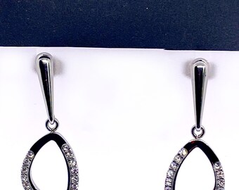 Vintage STEELX Shiny Post-style Modern Earrings with Clear Cubic Zirconias