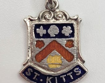 Vintage Sterling Silver ST. KITTS Location Charm or Pendant - with Coloured Enamel