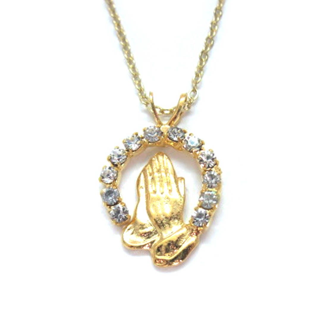 Gold praying deals hands pendant