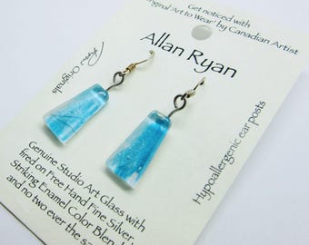 Handmade Glass Earrings by ALLAN RYAN - Canadian Artisan - Blue Glass w/Sterling Silver Hooks