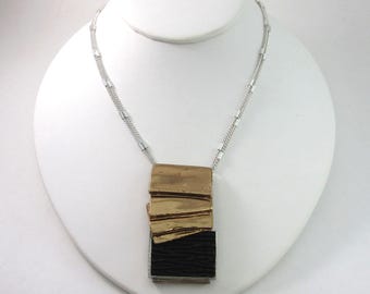 Long Black and Gold tone ANNE MARIE CHAGNON Necklace - Handmade in Montreal