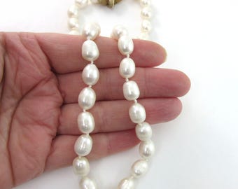 Genuine 18" White Freshwater Pearl Necklace - Knotted with Unique Star clasp