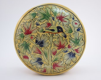 Vintage Hand-painted Paper Mache Round Trinket Box for Jewelry