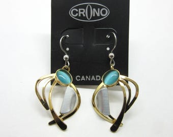 Crono Design Bright Blue Cat's Eye Two-tone Dangle Earrings - Handmade in Canada