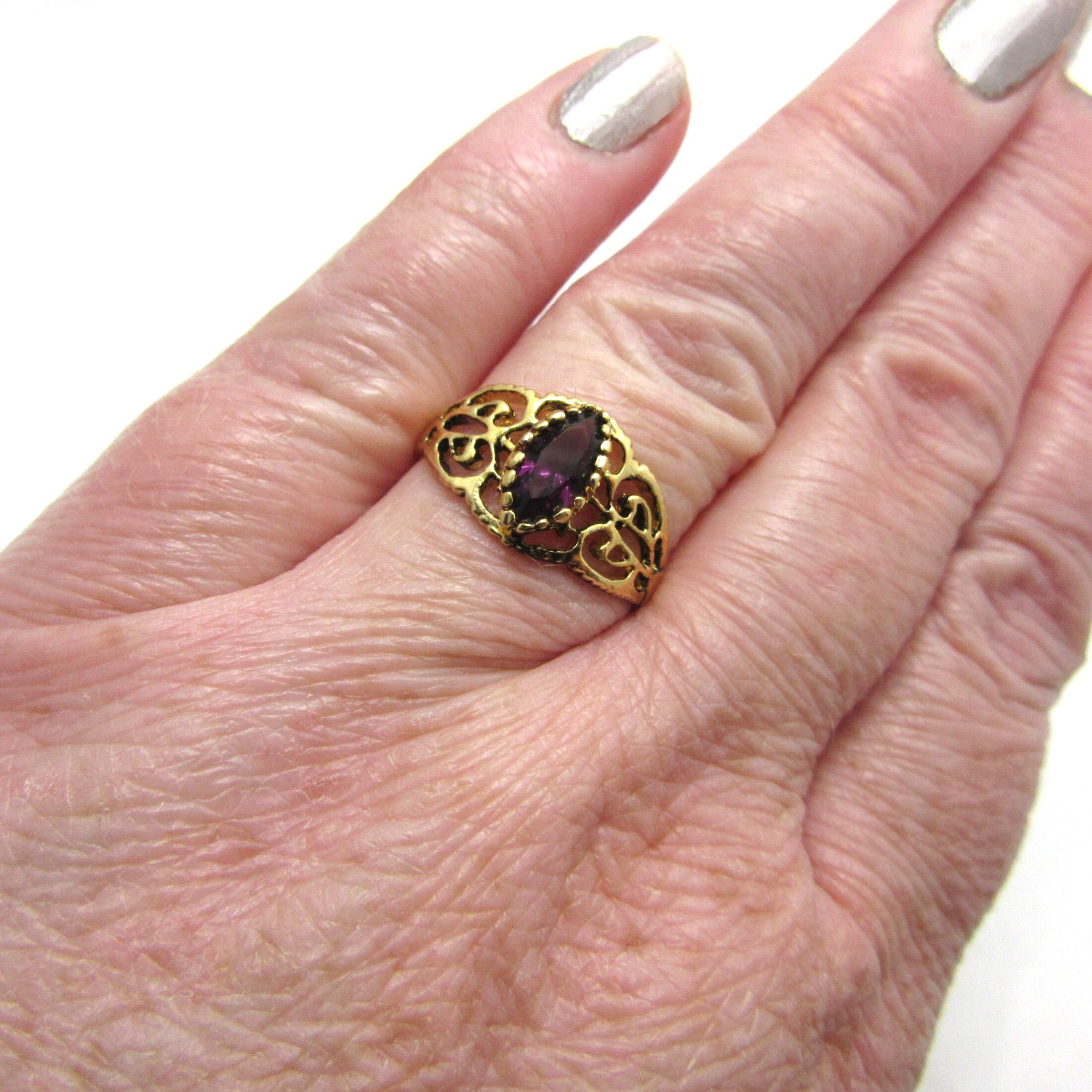 Bague Fantaisie Vintage En Pierres Et Strass Plaqué Or - Bijou Rétro Occasion