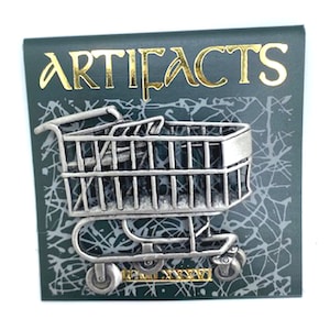Broszka Vintage Pewter Shopping Cart Howling - Oryginalny projekt JJ Jonette