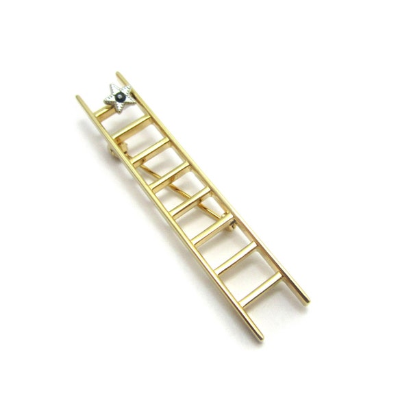 Vintage 1970s Mary Kay Ladder of Success Brooch - Gold plated with Single Blue Rhinestone Star