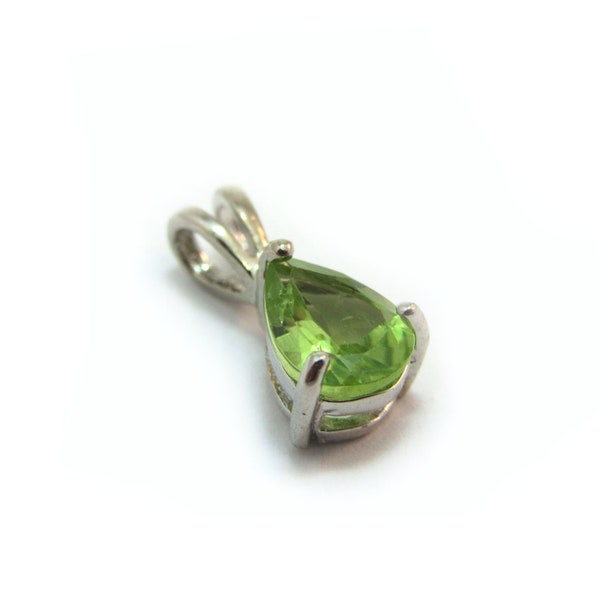 Tiny Vintage Sterling Silver .925 Peridot Teardrop Pendant - with or without a chain