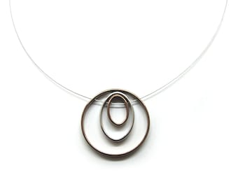 Vintage STEELX 'Chocolate' plated Circle and Oval Necklace - on Steel Wire w/clasp
