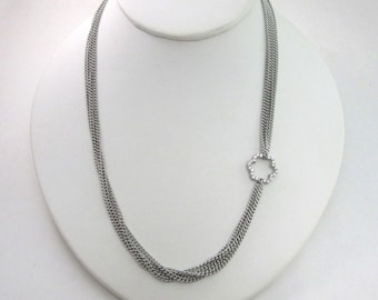 Vintage STEELX Multi-chain Necklace with Cubic Zirconia Flower -in New Condition!  N843