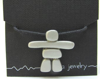 Pewter Inukshuk Up North Pendant on Long Adjustable Black Cord - from 'Chelsea'