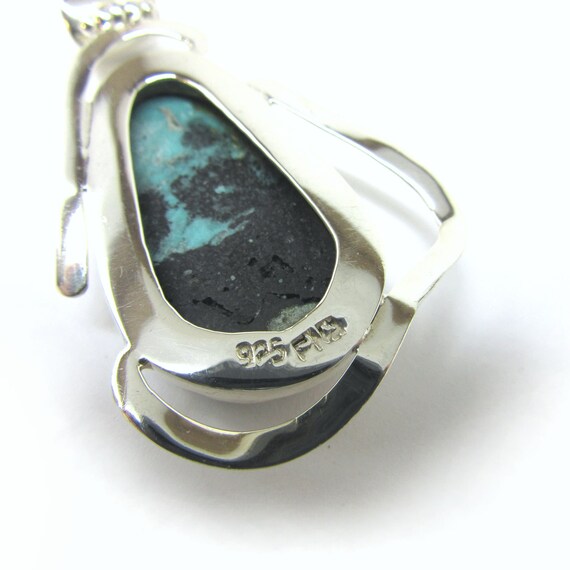 Pendentif Vintage Artisanal – Argent Massif Et Turquoise – Signé Par L'artiste – Style Moderniste Abstrait – Occasion