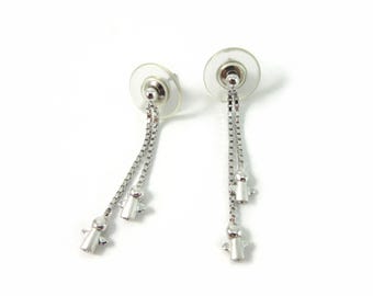 Silver plated Dangle Box Chain Drop Earrings - with Angel figures on the Ends