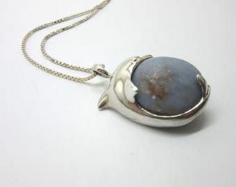 Handmade Sterling Silver and Angelite DOLPHIN Pendant w/22" Box Chain