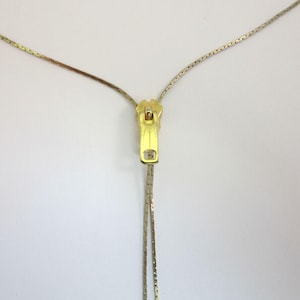 Vintage from 1970s - Zipper Gold Plated Earrings and/or Lariat Necklace - Zips Up and Down, Bolo Style