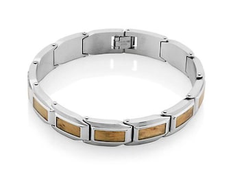 Vintage Steel Wood Inlay Bracelet by Charles Bahringer - STEELX retired stock  BR70270