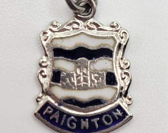 Vintage Silver PAIGNTON England Location Shield Charm or Pendant - with Coloured Enamel