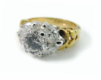 Vintage LIND Clear Cubic Zirconia Ring - 14K HGE Stamped Ring - SZ 6.5