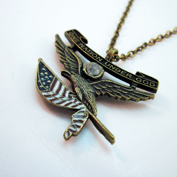 One Nation Under American Bronze Necklace With Eagle Flag - Eagle Flag Pendant Necklace