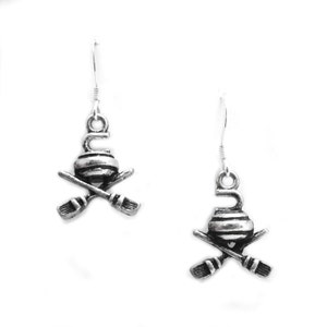Handmade Curling Rock & Broom Dangle Earrings - Nickel-free Hooks