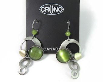 Crono Design Two-tone Green Circle Dangle Earrings - Handmade in Canada