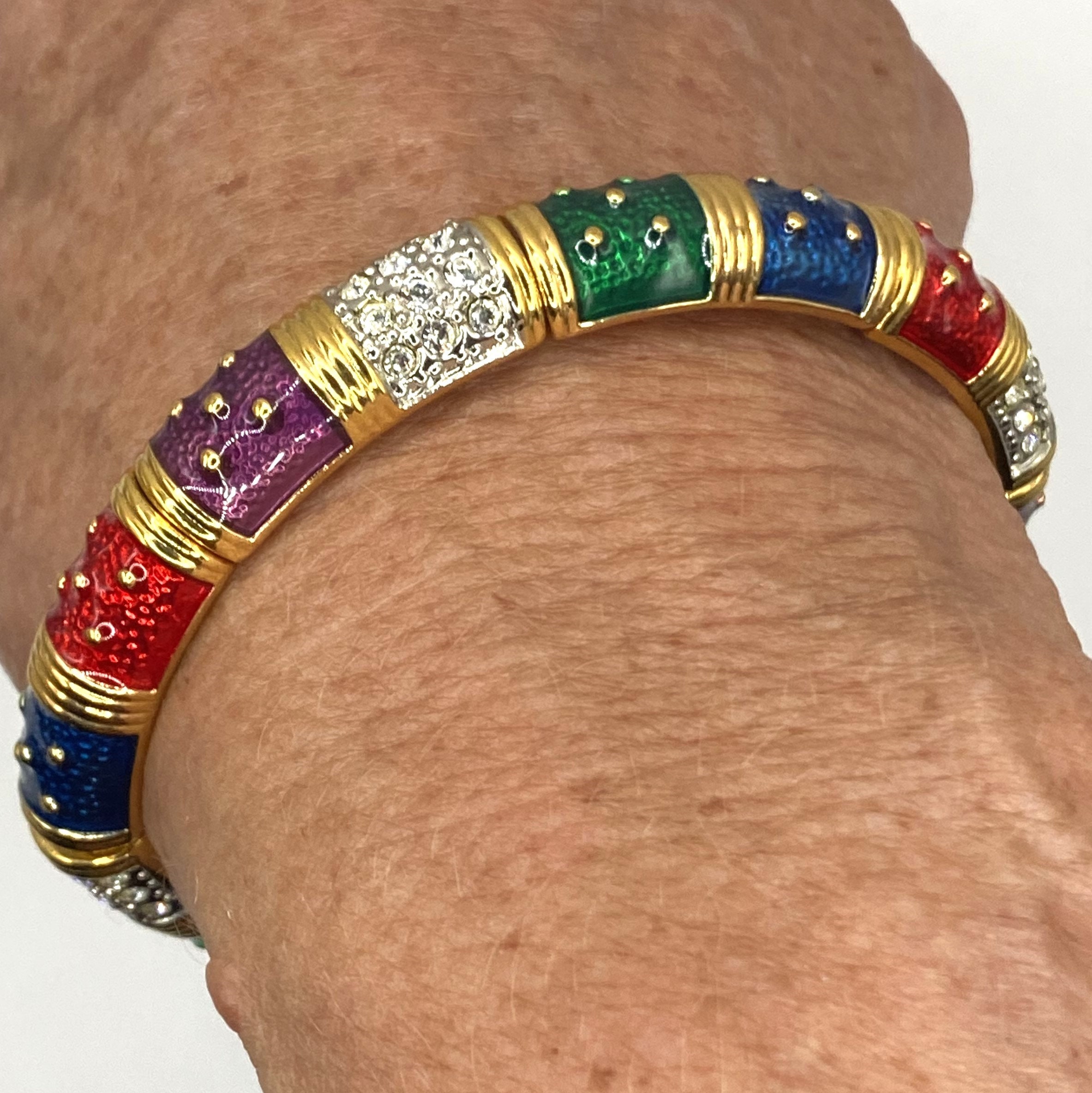 Vintage JOAN RIVERS Enamel Stretch Bracelet - Earth Tones or