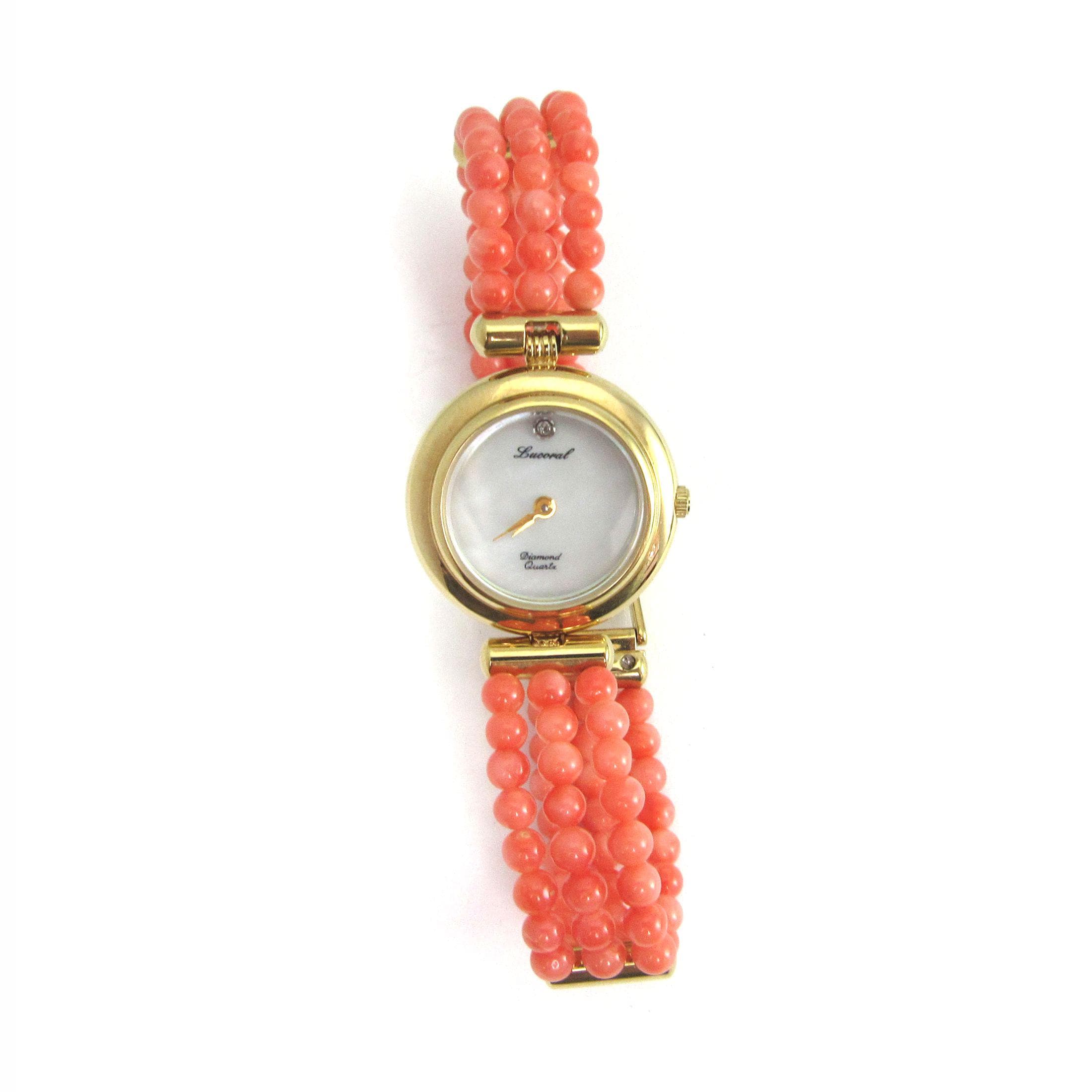 Vintage LUCORAL Diamond & Coral 3-strand WATCH With Mother 