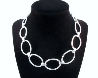 Modern Shiny Silver Plated 16" Open Oval Necklace - with 2" extension chain