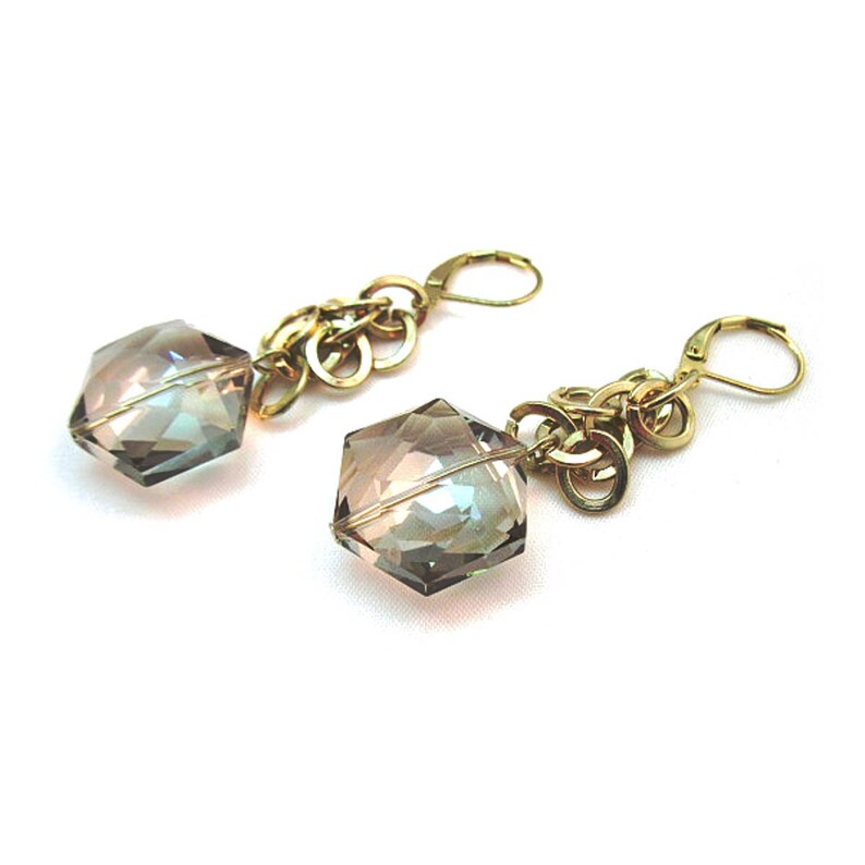 Brass flip-flop chain Dangles with Smoky Quartz Crystals image 1