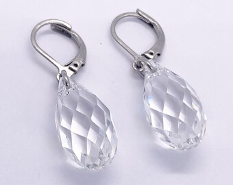 Vintage STEELX Leverback Dangle Earrings with Crystal Briolettes