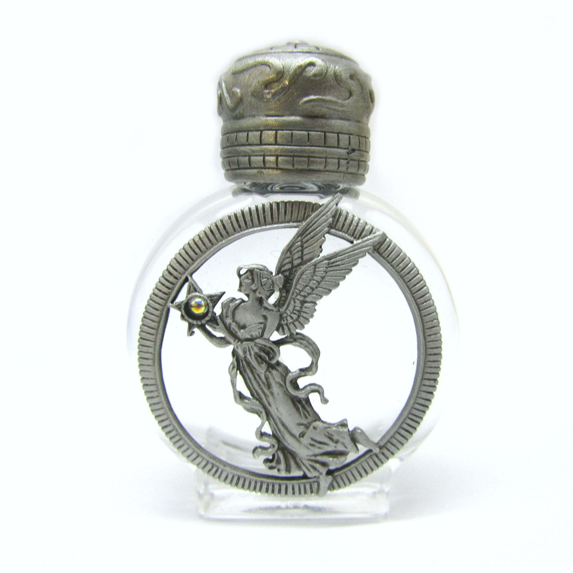 Vintage Pewter Perfume Bottle JJ Jonette from 1990s Angel with Wings