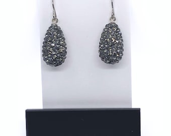 Vintage STEELX Dark Gray Pave Crystal Teardrop Dangles - with Hooks