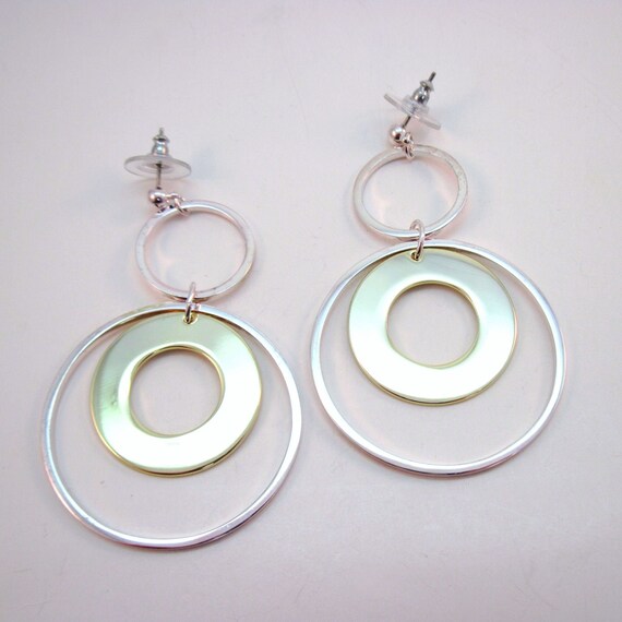 Vintage Two tone Fashion Three circle Dangle Earrings Etsy Ireland