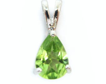 Tiny Vintage Sterling Silver .925 Peridot Teardrop Pendant - with or without a chain