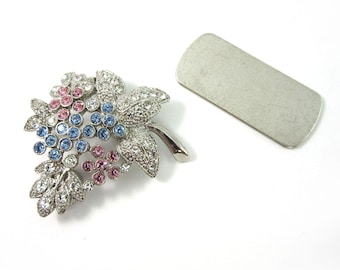 Vintage Magnetic Shirt-saving Brooch - Pink and Blue Floral Bouquet or Grape Cluster