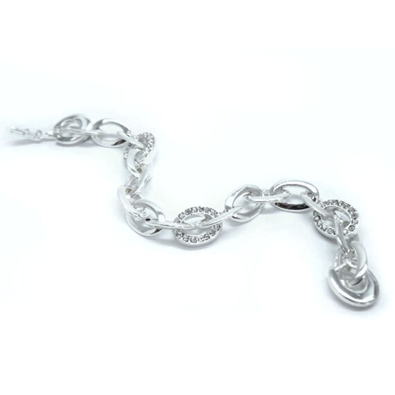 Vintage Silver Plated Oval Link Bracelet With Clear Crystal  🔴 Silver link Crystal Vintage Bracelet main image 0