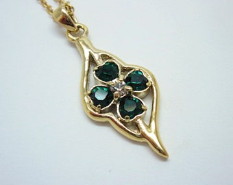 Vintage Gold plated Four-leaf Clover Flower Pendant with Chain