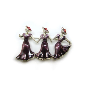 Vintage Silver-plated RED HAT SOCIETY Brooch - Three Ladies in Purple Dresses