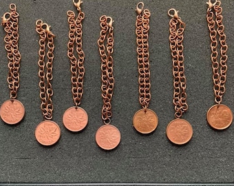 Canadian Copper Penny Bracelet - Made to Order - Choose your Birth-year for Good Luck!