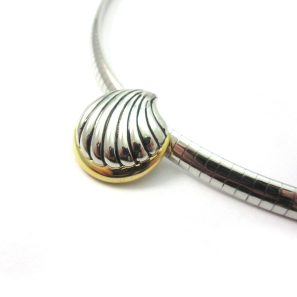 Vintage Two-tone SHELL Slide on Silvertone Omega Necklace
