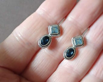 Vintage Silver plated Fashion Two-shaded Blue Leverback Earrings